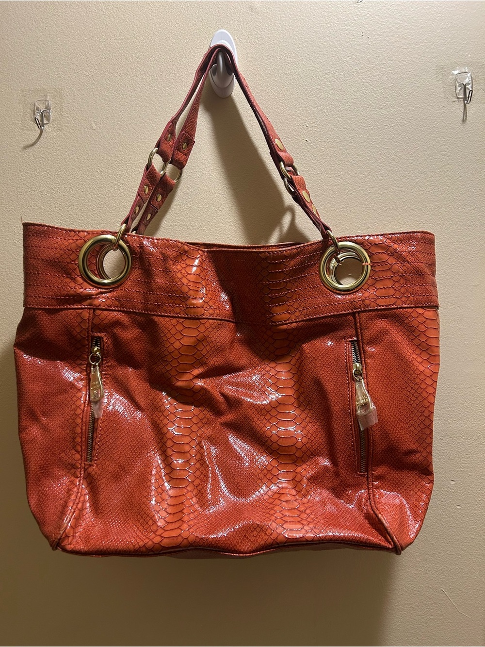 Jessica Simpson Orange Patent Python-Texture Tote